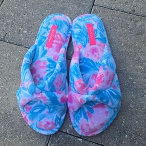 Lily Pulitzer Floral Pink and Blue Slippers